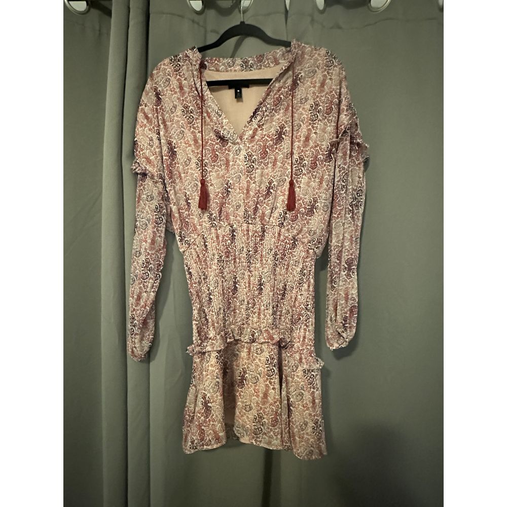 Aqua Bloomingdale's Floral Long Sleeve smocked waist Dress Boho Chic Romantic